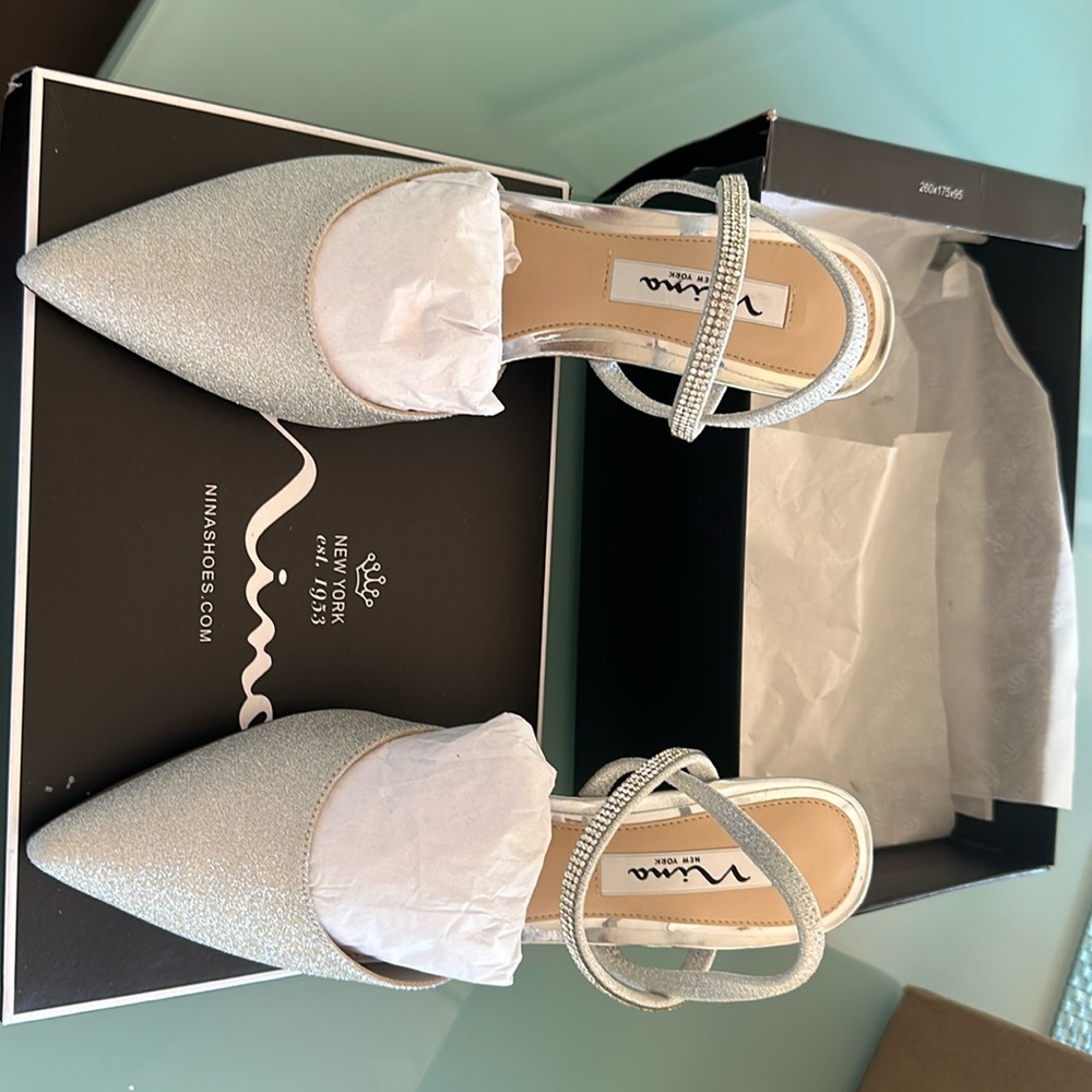 Nina silver evening shoes